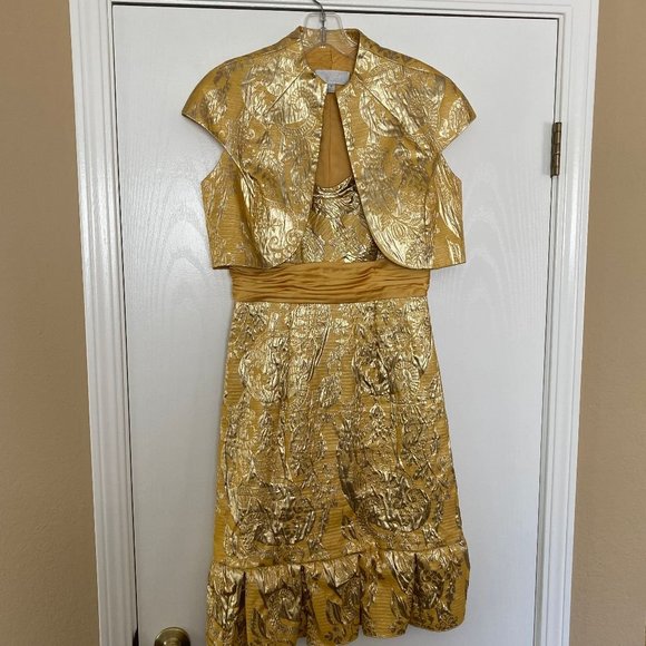 badgley mischka jacquard sleeveless dress w/ matching jacket - Picture 1 of 8